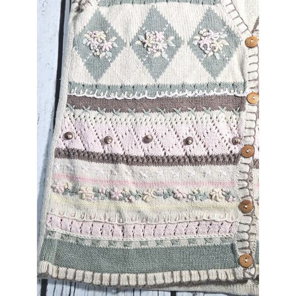 Vintage Jantzen Sweater Vest Women's M Embroidered With Wooden Buttons & Beading - Picture 5 of 12